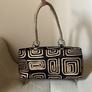Jute black and gold print handbag